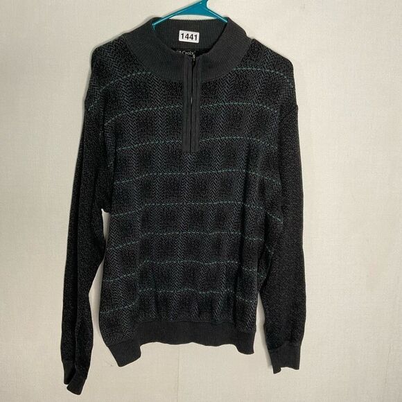 St. Croix Sweater Men’s Large 1/4 Zip Black Green Plaid Pullover Menscorp‎ USA - Picture 5 of 10